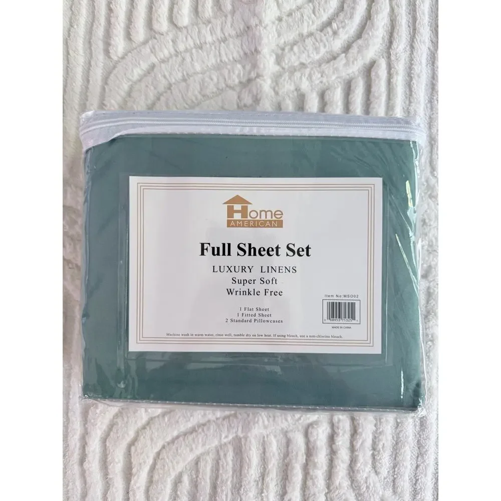 Home American Luxury Linen Full Size Sheets In Dark Green New